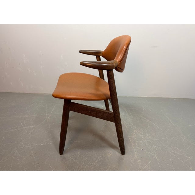 Mid-Century Cognac Leatherette Cowhorn Dining Chair by Tijsseling for Hulmefa, Netherlands, 1970s For Sale - Image 6 of 12
