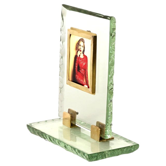 Nile Green Chiseled Crystal and Brass Photo Frame from Fontana Arte, Italy, 1950s For Sale - Image 14 of 14