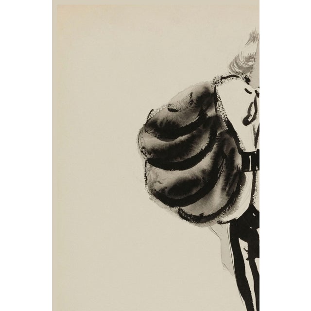 Jonathan Adler Vintage French Fashion Art Print – Black and White Fur Sleeve Illustration, 30" X 40" For Sale - Image 4 of 8