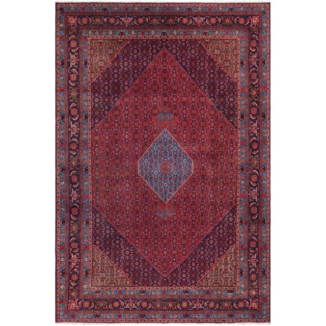 Vintage Retro Tabriz Red/Blue Wool Rug - 9'7'' X 12'6'' For Sale - Image 10 of 10