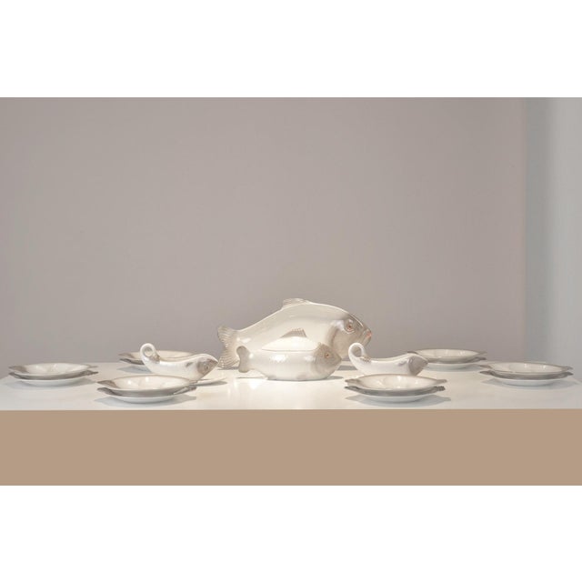 Fish Service by Adolph Müller for Wächtersbach Steingutfabrik, Germany, 1901, Set of 22 For Sale - Image 11 of 13