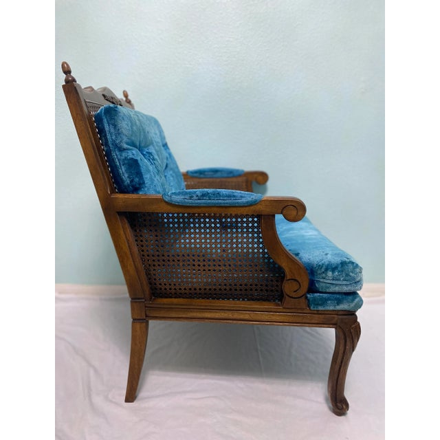 Traditional Mid 20th Century Regency Style Kimball Side Chair Cane and Velvet For Sale - Image 3 of 12