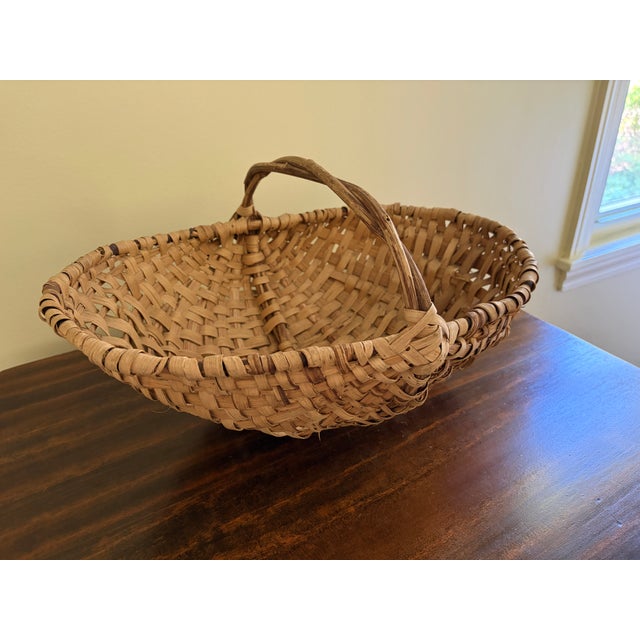 Antique American Splint Oak Basket With Handled Form, Early 20th Century For Sale In South Bend - Image 6 of 11