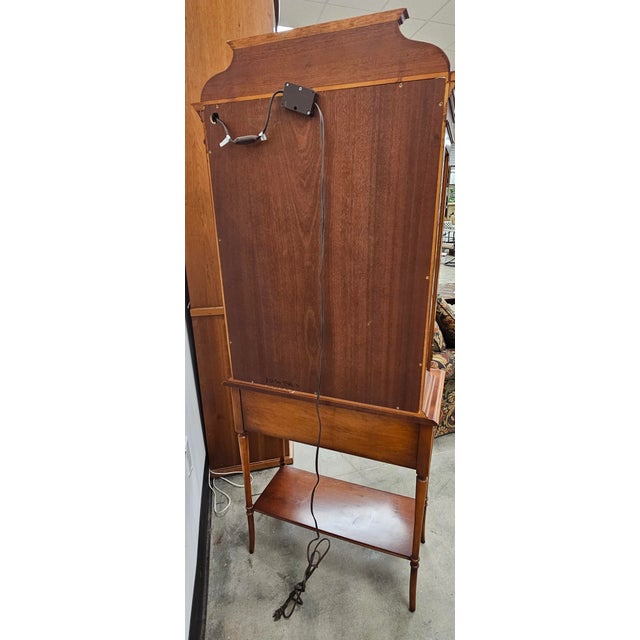Mid 20th Century Southampton Edwardian Style Marquetry Inlaid Yew Wood Two-Part Display Cabinet For Sale - Image 9 of 12