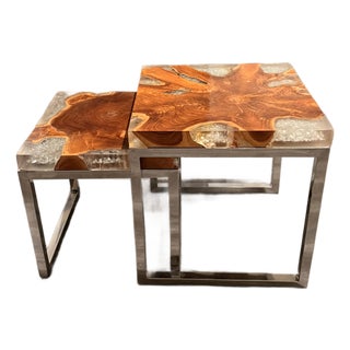 Luxury Live-Edge Wood & Crystal Resin Side Tables | Custom Handcrafted For Sale
