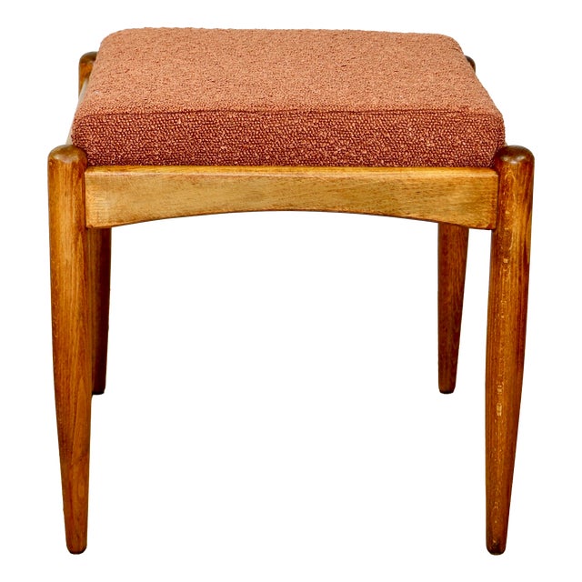 Stool with Orange Brick Boucle Seat by Edmund Homa, 1970s For Sale
