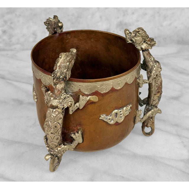 Antique Tibetan Copper Dragon Motif Planter Pot Cencer For Sale - Image 6 of 13