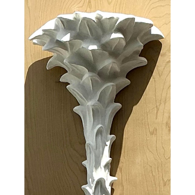 White Vintage Coastal Cast White Plaster Palm Tree Wall Light Sconces - A Pair For Sale - Image 8 of 12