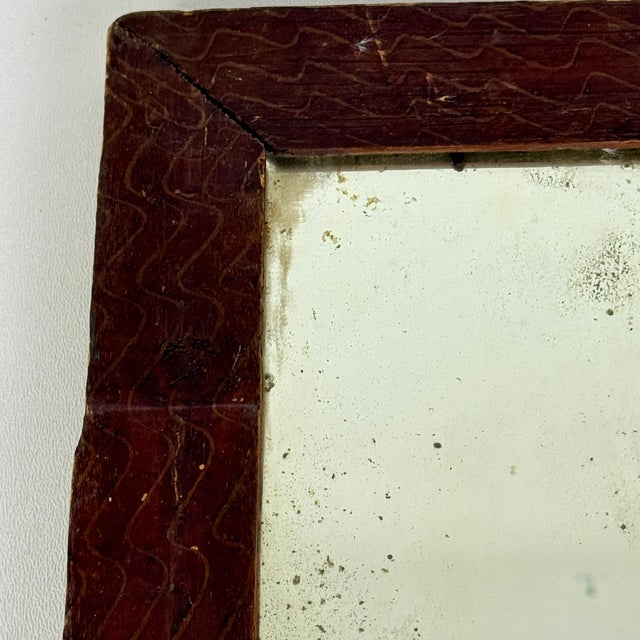 American Antique Primitive Distressed Wall Mirror in Wood Frame With Wiggly Design For Sale - Image 3 of 7