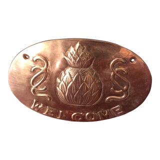 Solid Brass Pineapple Welcome Entry Sign For Sale