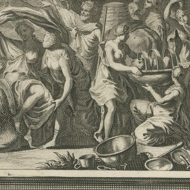Pieter Mortier, Leah and the Mandrakes and Jacob Flees from Laban, 1700, Engraving For Sale - Image 4 of 12