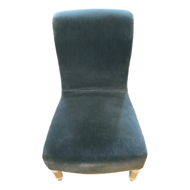 Mid 19th Century Blue Upholstered Napoleon III Slipper Chair For Sale