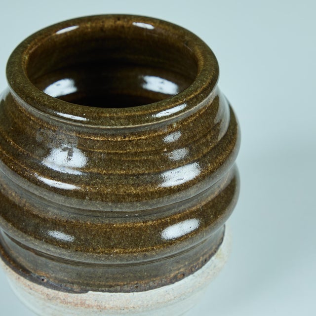 Ribbed Stoneware Vessel with Two-tone Glaze For Sale - Image 10 of 11