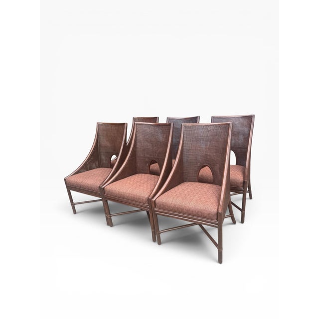 McGuire Set of 6 McGuire Organic Modern Double-Caned Dining Chairs in Tobacco Finish For Sale - Image 4 of 16