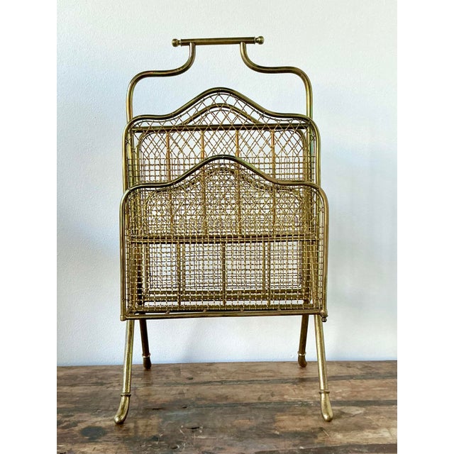 Vintage Regency Tall Brass Magazine Rack For Sale - Image 10 of 11