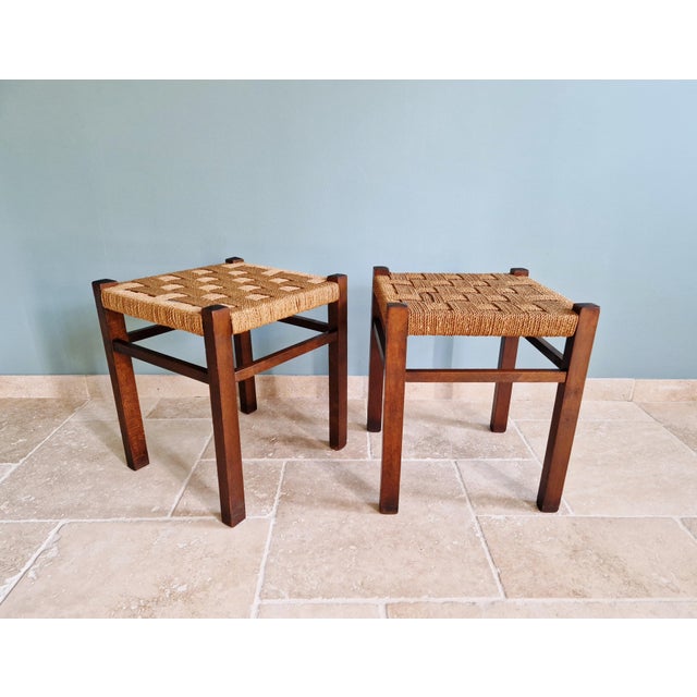 Mid-Century Modern Mid-Century Modern Stools in Beech and Braided Rope, 1950s, Set of 2 For Sale - Image 3 of 15