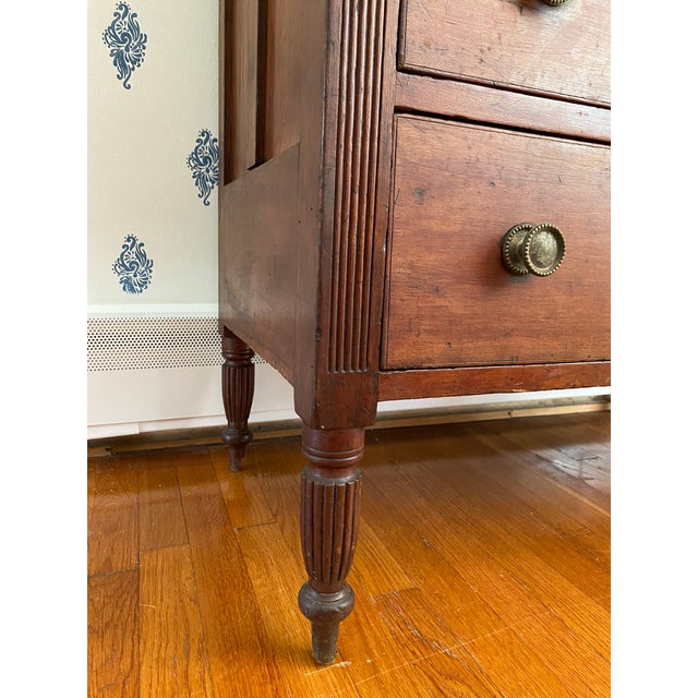 Antique Early 1800s American Neoclassical Cherry Chest of Drawers With Reeded Feet For Sale - Image 9 of 15