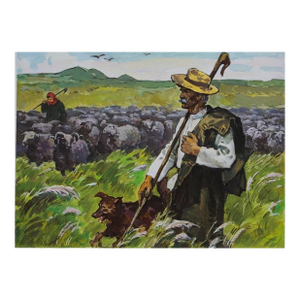 Ukrainian Shepherd Gouache Painting: Vintage Soviet Art, 1987 30-41