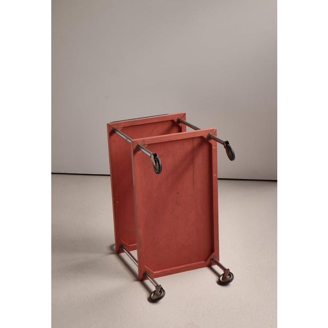 Functionalist Scandinavian Red Lacquered Steel Tube and Wood Serving Cart, 1930s For Sale - Image 11 of 18