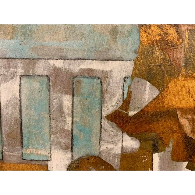 Andrea Stella "Terrace on the Lake" Gold Leaf Oil Mixed Media Painting, Lakeside Scene, Italian Contemporary Art, 2010 For Sale - Image 4 of 11