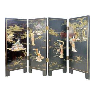 Vintage Japanese Lacquer & Hardstone Tabletop Screen (Dual-Sided) For Sale