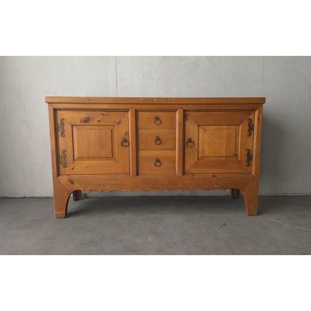 Farmhouse 1950s Rustic Craftsman Pine Buffet For Sale - Image 3 of 9
