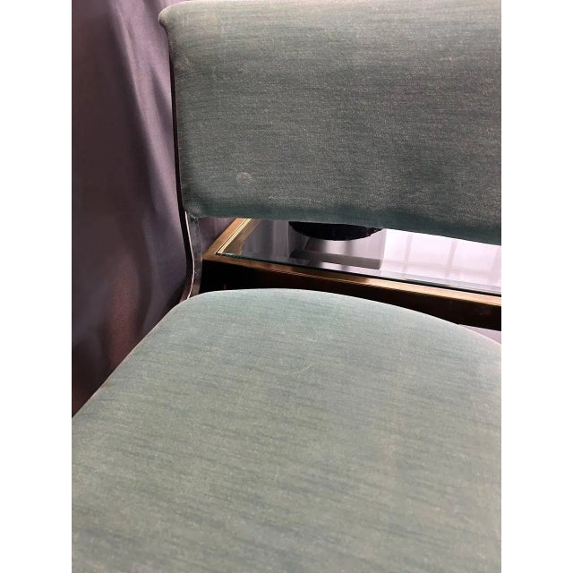 1980s Set of 6 Mid-Century Bar Stools With Aqua Mohair Upholstery and Chrome Bases For Sale - Image 12 of 14