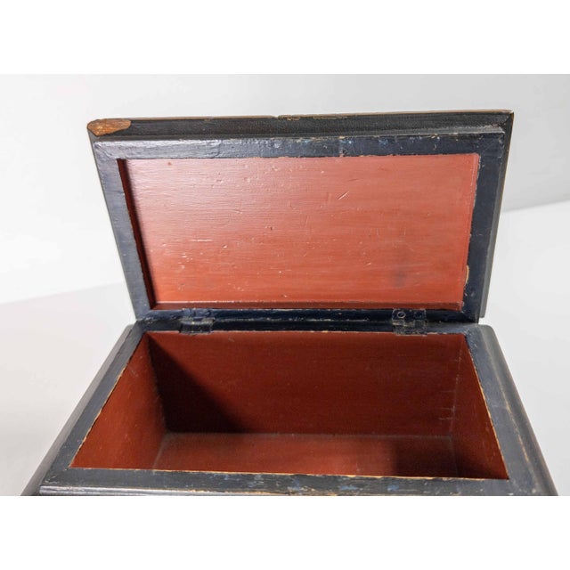 19th Century English Regency Egyptian Revival Sarcophagus Form Japanned Box For Sale - Image 13 of 16