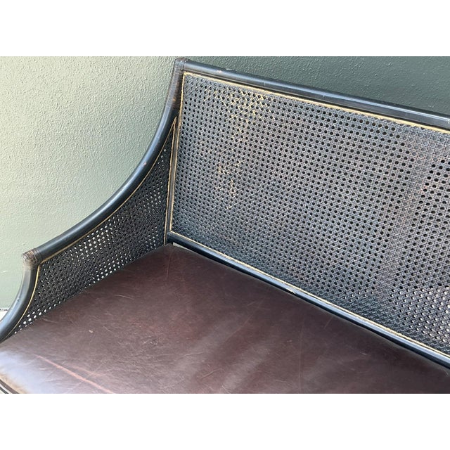Vintage Leather Cushion Cane Settee For Sale - Image 14 of 17
