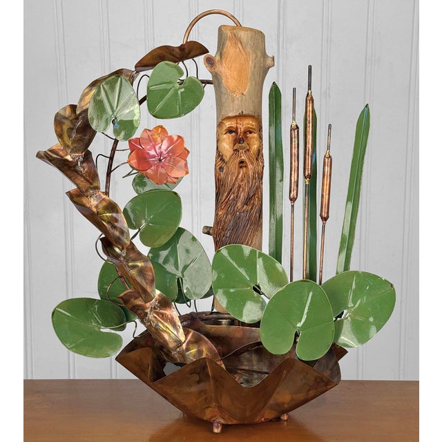 2010s Outsider Folk Copper Art Garden Indoor Water Fountain W/ Live Edge Log For Sale - Image 5 of 12