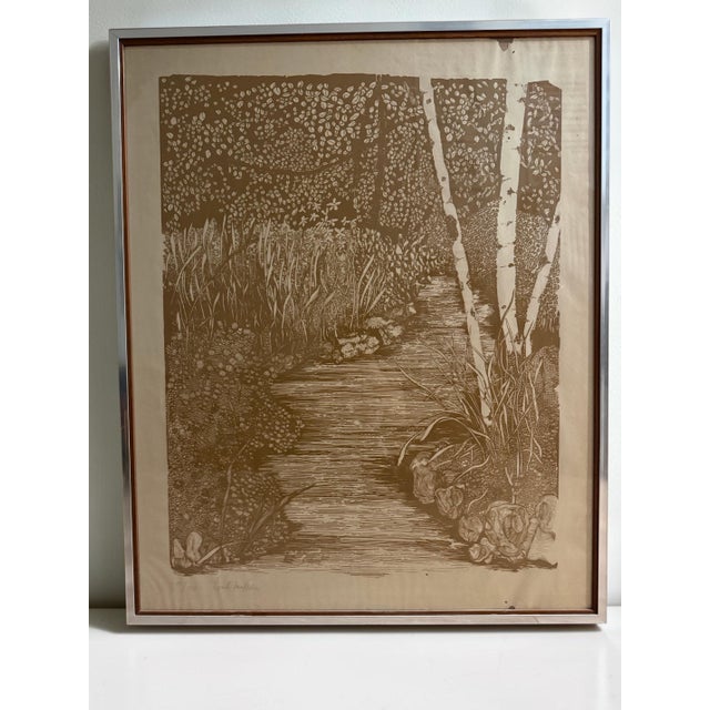 Vintage 1970s “Walk Wild Woods” print by artist and textile designer Cindi Mufson. A beautifully detailed woodland scene...