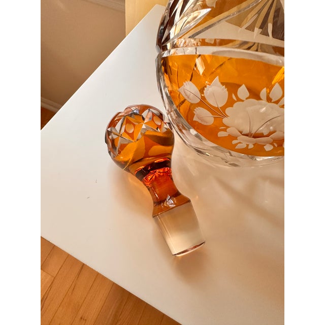 Vintage Bohemian Amber Cut Crystal Decanter With Stopper For Sale - Image 4 of 6