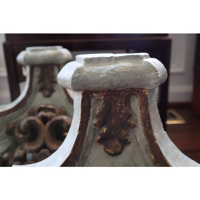 Large Vintage Italian-Style Gilded Celadon Rococo Wall Brackets—A Pair For Sale - Image 18 of 18