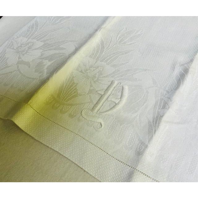 French Linen Damask Hand Towels, Set of 4, Monogrammed, Antique C. 1900 For Sale - Image 13 of 18