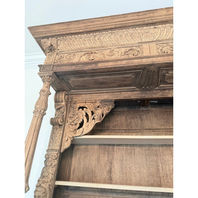 19th Century French Antique Carved Bleached Oak Buffet / Hutch For Sale - Image 4 of 12