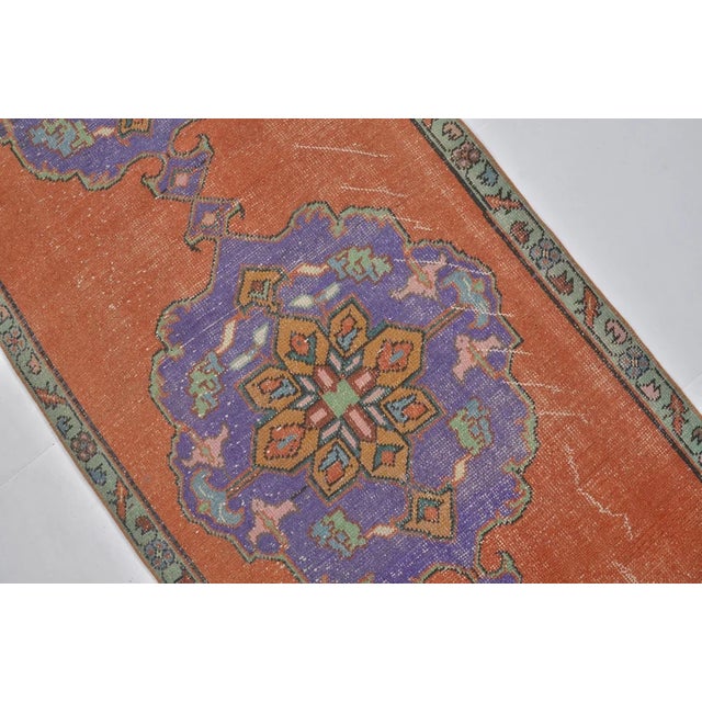 Terra Cotta 1950s Anatolian Floral Oushak Hallway Runner For Sale - Image 8 of 10