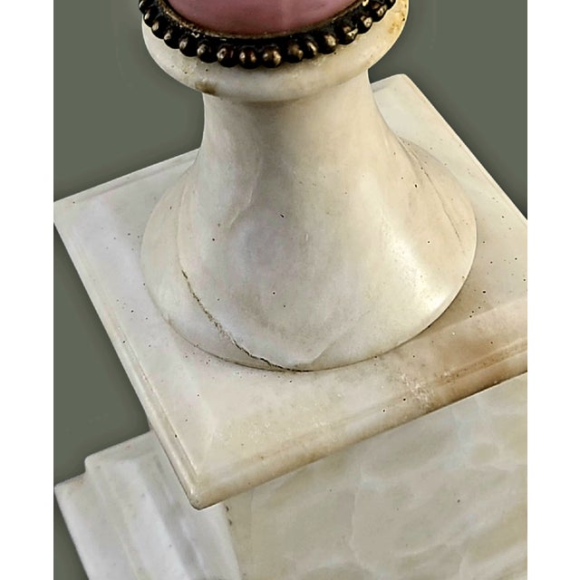 Vintage Neoclassical Italian Pink Art Glass & Marble Table Banquet Lamp For Sale - Image 11 of 12