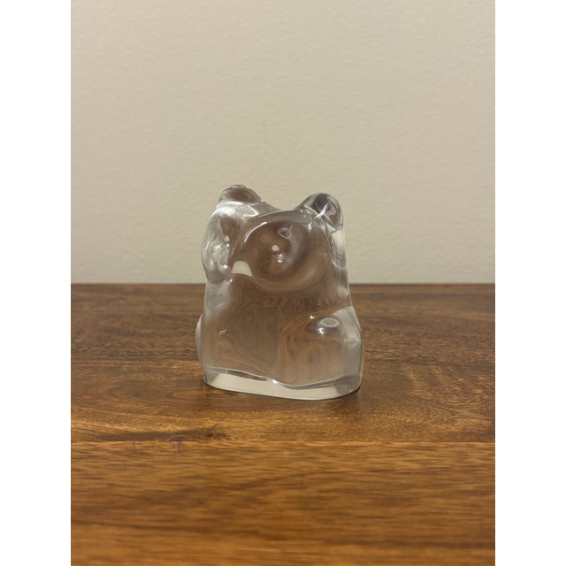 Charming vintage Swedish art glass owl sculpture with a wonderfully simplified, sculptural form. Crafted from thick clear...