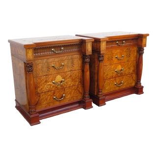 Late 20th Century Tall Inlay Burl Wood Nightstands - a Pair For Sale