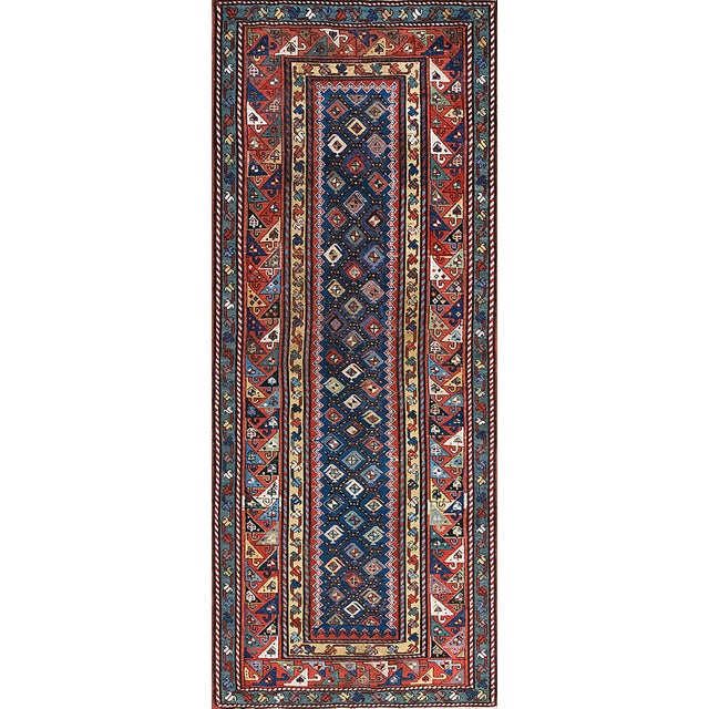 1890s Blue Navy Geometric Antique Caucasian Talish Rug 3'8" X 9'4" Handknotted Wool Carpet For Sale - Image 17 of 17