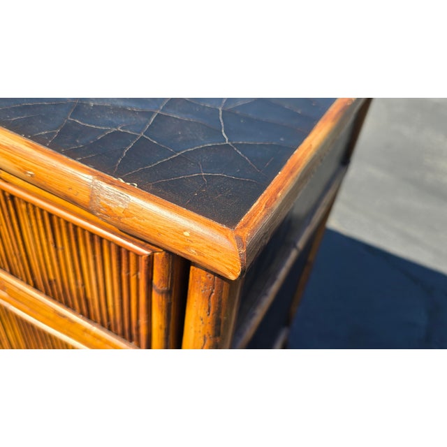 Pair of Vintage Baker Furniture Bamboo Rattan Nightstands Black Lacquer Cabinets For Sale - Image 16 of 18