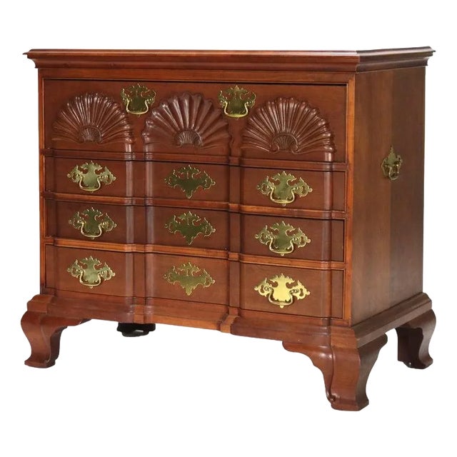 Baker Chippendale Carved Cherry Block Front Four Drawer Chest 20th For Sale