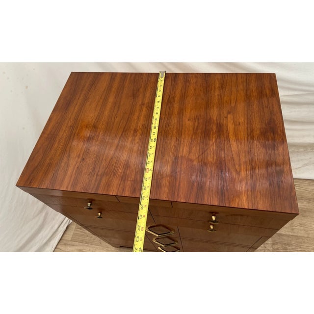 Gorgeous Mid Century Art Deco Revival Dresser Chest Four Drawers Brass Pulls For Sale - Image 11 of 13