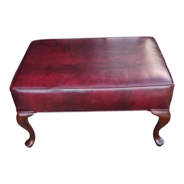 Plastic Vintage English Georgian-Style Wingback Oxblood Upholstery Lounge Chair & Matching Ottoman For Sale - Image 7 of 10