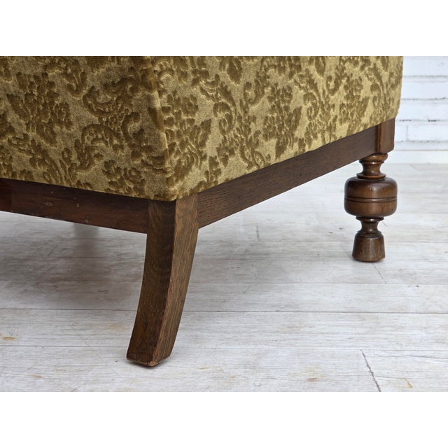 Vintage Danish Carved Oak Lounge Chair with Velour Upholstery, 1960s For Sale - Image 9 of 18