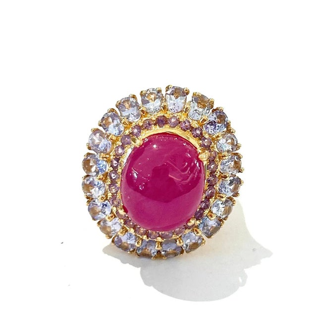 Bochic “Orient” Ruby, Amethyst and Multi Gem Cocktail ring In 18K Gold and Silver, Size 7 For Sale - Image 4 of 7