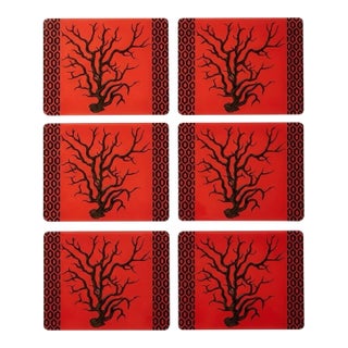 Italian Lacquered Coral-Motif Placemats - Set of 6 For Sale
