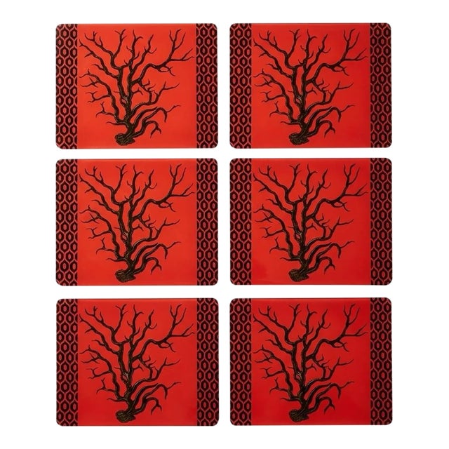 Italian Lacquered Coral-Motif Placemats - Set of 6 For Sale
