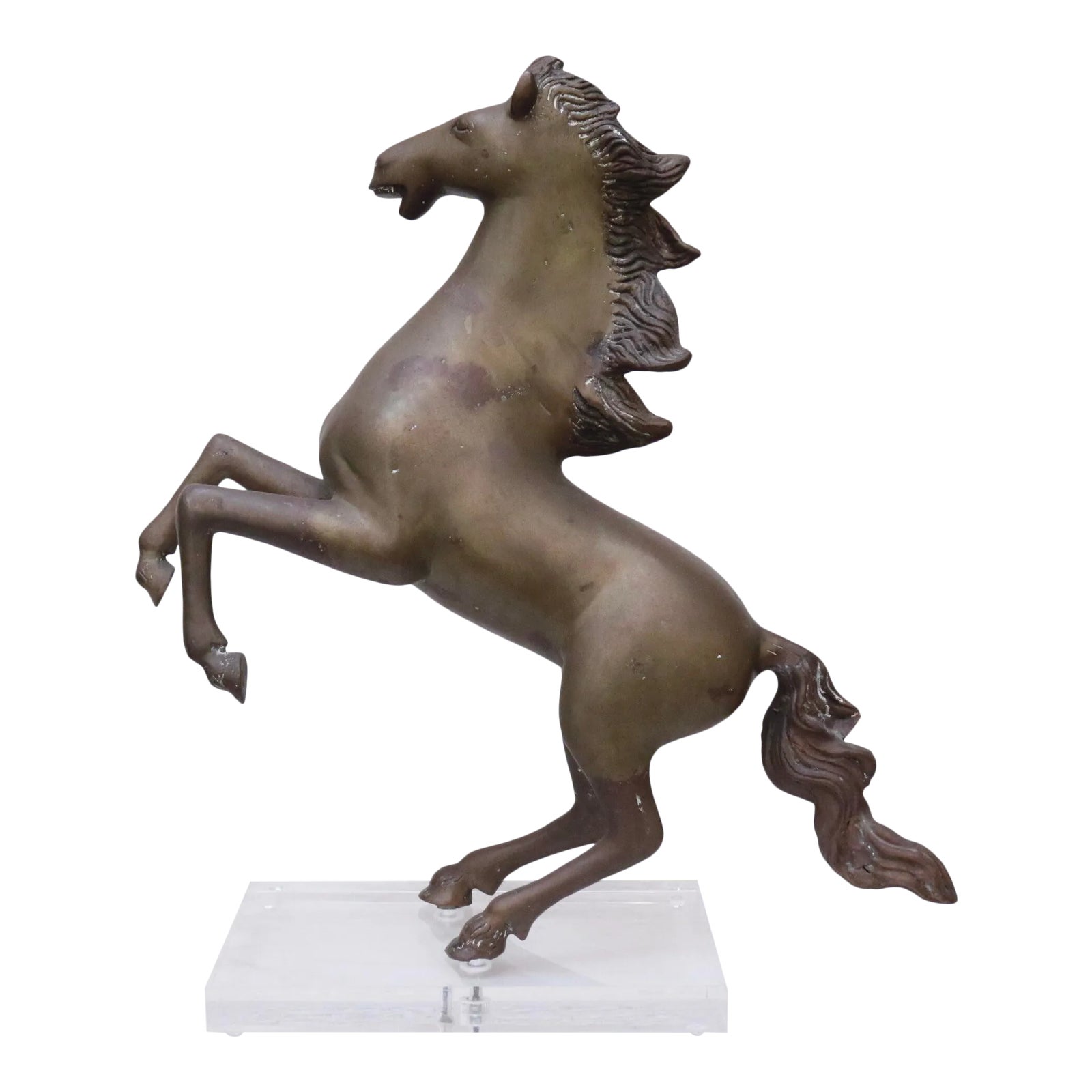 Rearing Horse Sculpture in Brass on Lucite Chairish
