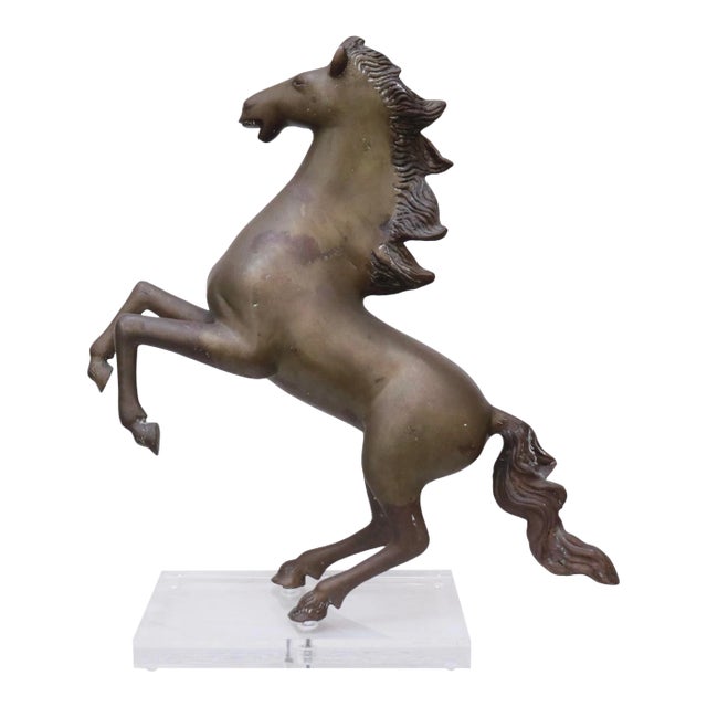 Rearing Horse Sculpture in Bronze on Lucite For Sale